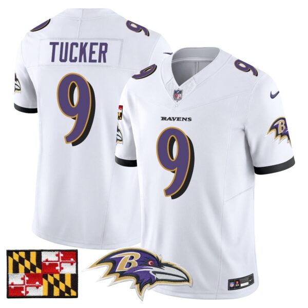 Baltimore Ravens 2024 Maryland Flag Vapor Limited Jersey – All Stitched – White – Justin Tucker Jersey