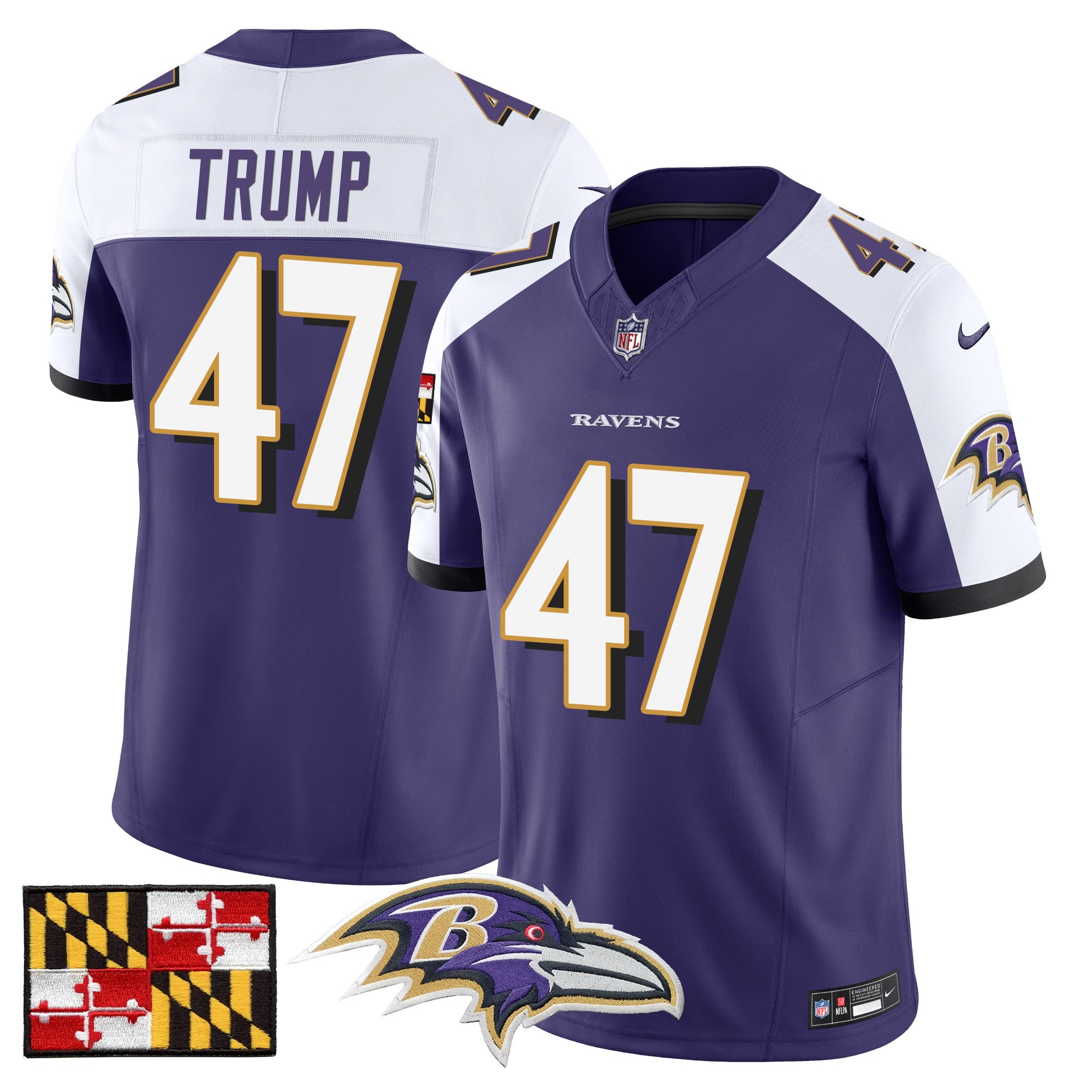 Baltimore Ravens 2024 Maryland Flag Vapor Limited Jersey – All Stitched – Purple Alternate – Donald Trump Jersey