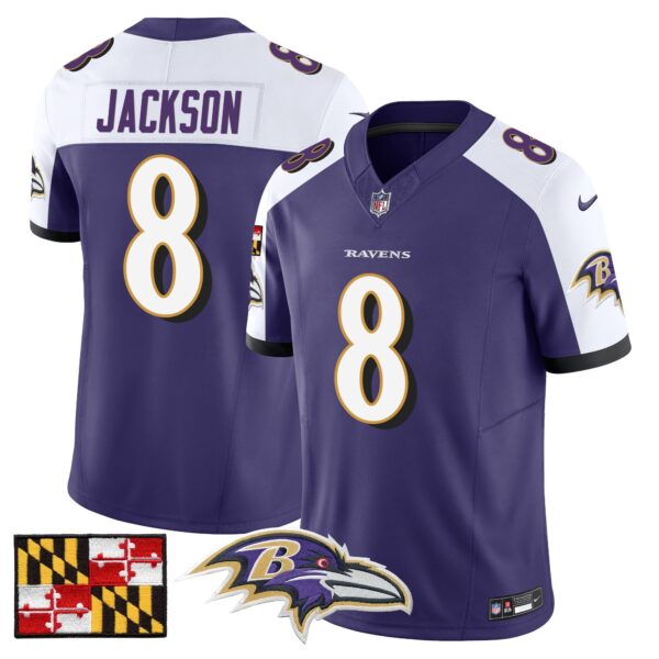Baltimore Ravens 2024 Maryland Flag Vapor Limited Jersey – All Stitched – Purple Alternate – Lamar Jackson Jersey