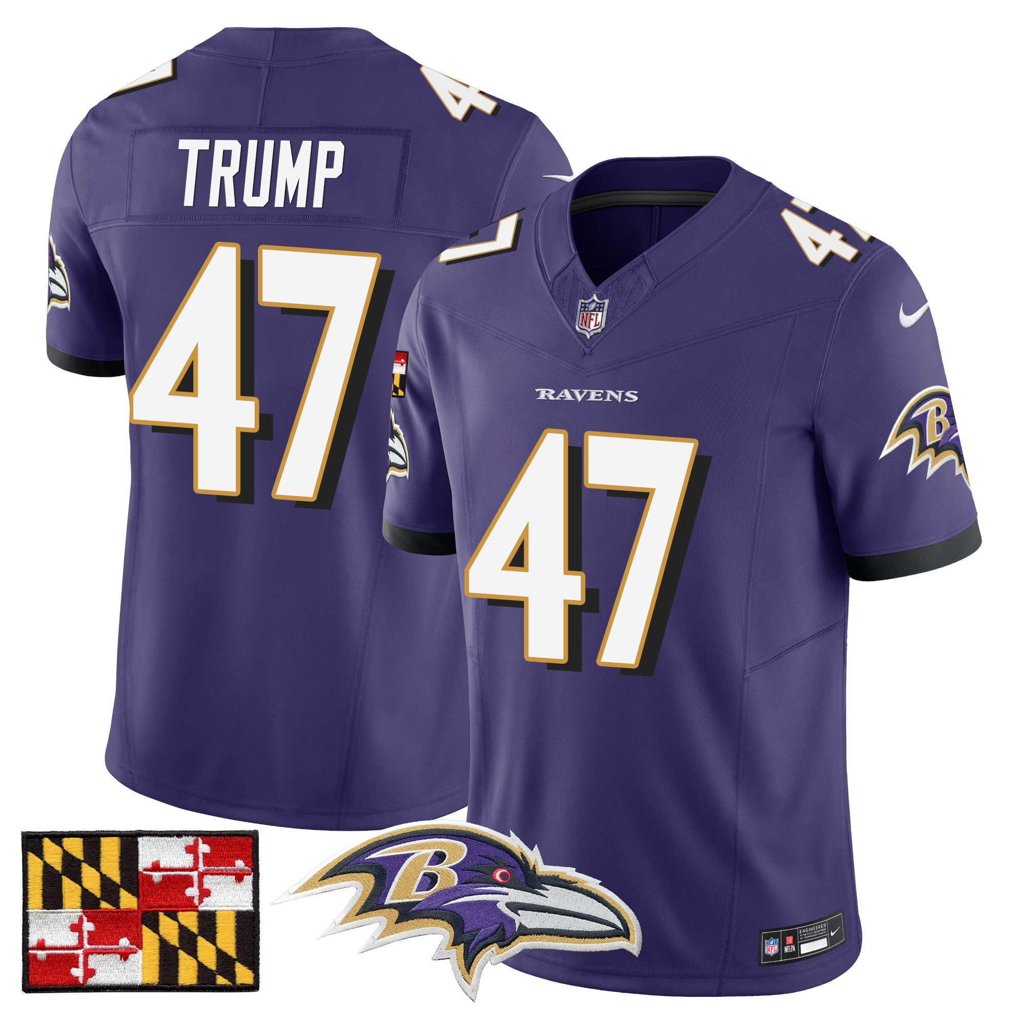 Baltimore Ravens 2024 Maryland Flag Vapor Limited Jersey – All Stitched – Purple – Donald Trump Jersey