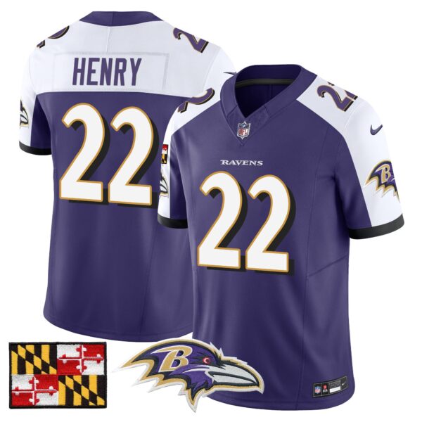 Baltimore Ravens 2024 Maryland Flag Vapor Limited Jersey – All Stitched – Purple Alternate – Derrick Henry Jersey