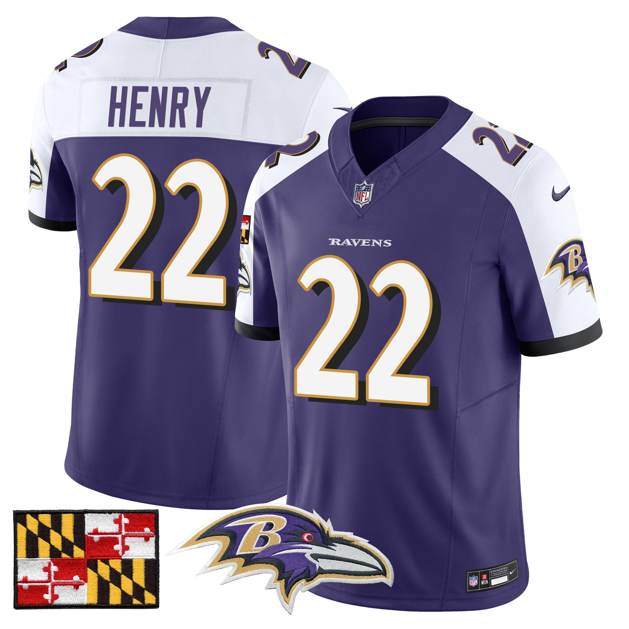 Baltimore Ravens 2024 Maryland Flag Vapor Limited Jersey – All Stitched – Purple Alternate – Derrick Henry Jersey