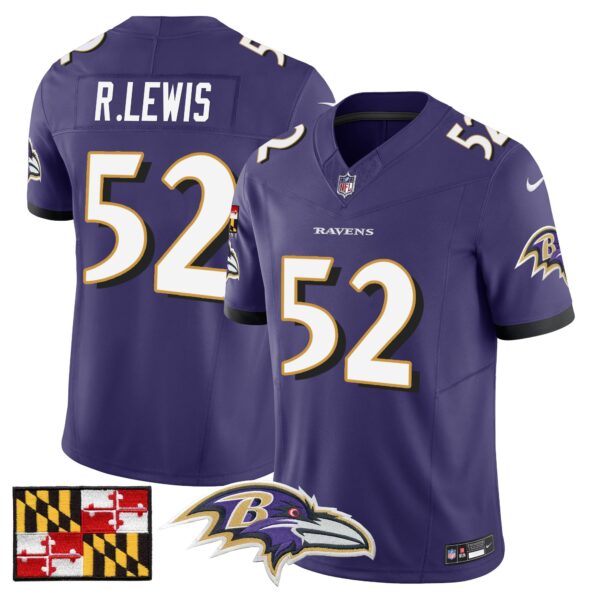Baltimore Ravens 2024 Maryland Flag Vapor Limited Jersey – All Stitched – Purple – Ray Lewis Jersey