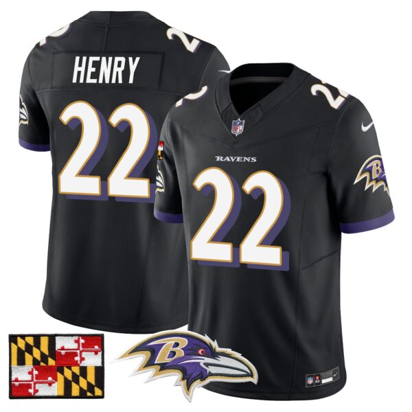 Baltimore Ravens 2024 Maryland Flag Vapor Limited Jersey – All Stitched – Black – Derrick Henry Jersey