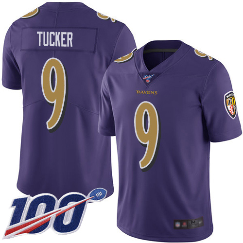 Nike Ravens #9 Justin Tucker Purple Men’s Stitched NFL Limited Rush 100th Season Jersey