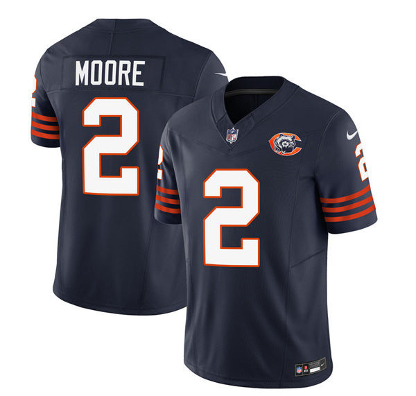 Chicago Bears #2 DJ Moore Navy 2023 FUSE Throwback Limited Football Stitched Game Jersey