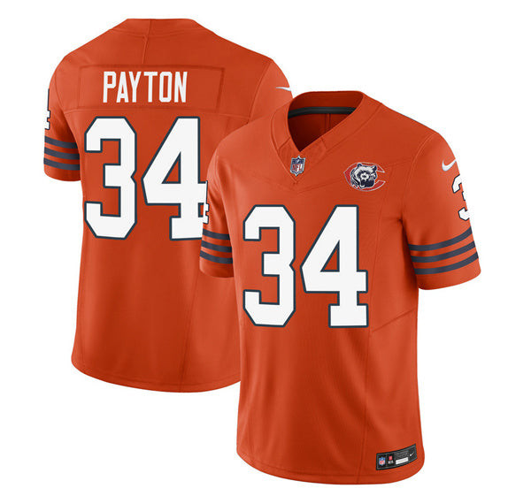 Chicago Bears #34 Walter Payton Orange 2023 FUSE Throwback Limited Football Stitched Game Jersey