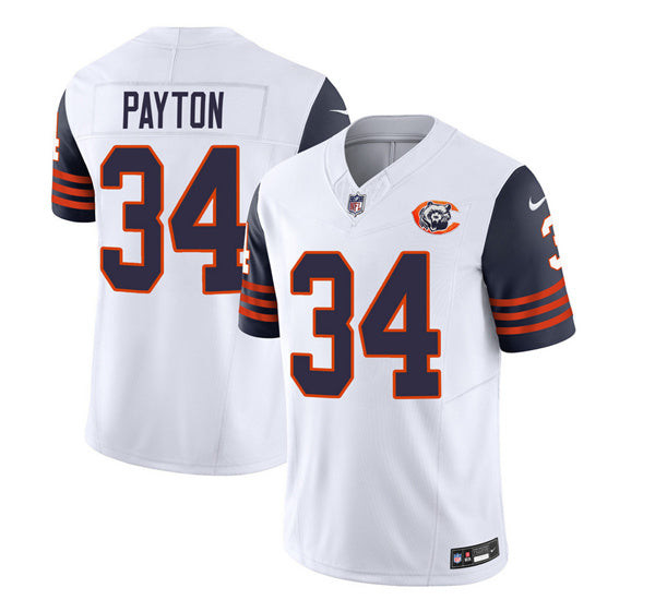 Chicago Bears #34 Walter Payton White Navy 2023 FUSE Throwback Limited Football Stitched Game Jersey