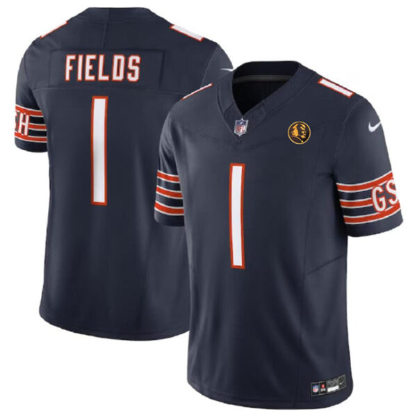Chicago Bears #1 Justin Fields Navy 2023 FUSE With John Madden Patch Vapor Jersey