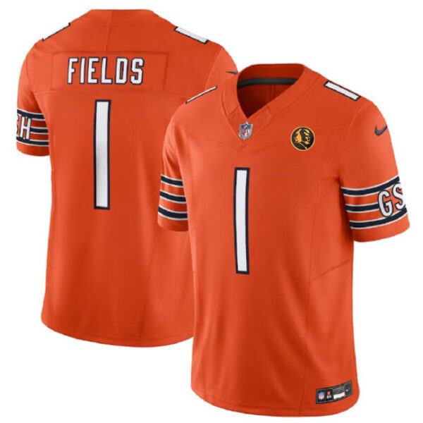 Chicago Bears #1 Justin Fields Orange 2023 FUSE With John Madden Patch Vapor Jersey
