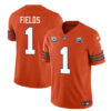 Chicago Bears #1 Justin Fields Orange 2023 FUSE With 1-Star C Patch Throwback Limited Football Stitched Game Jersey