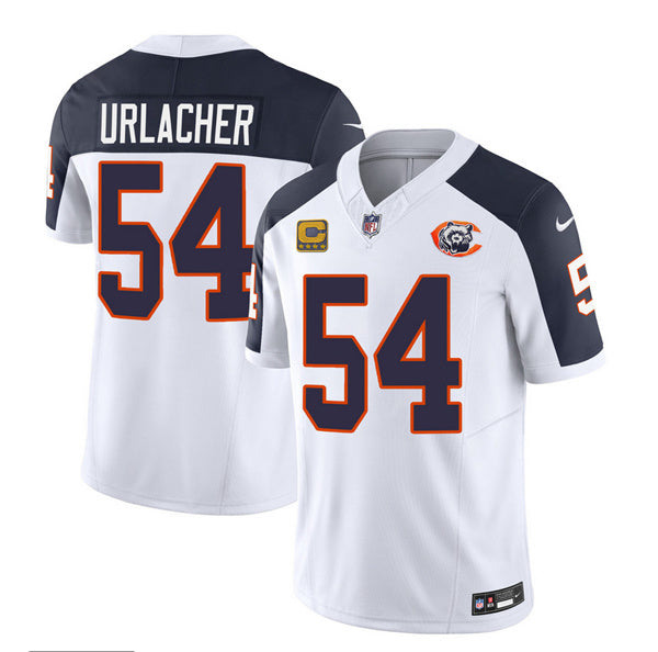 Chicago Bears #54 Brian Urlacher White Navy 2023 FUSE With 4-Star C Patchthrowback Limited Football Stitched Game Jersey