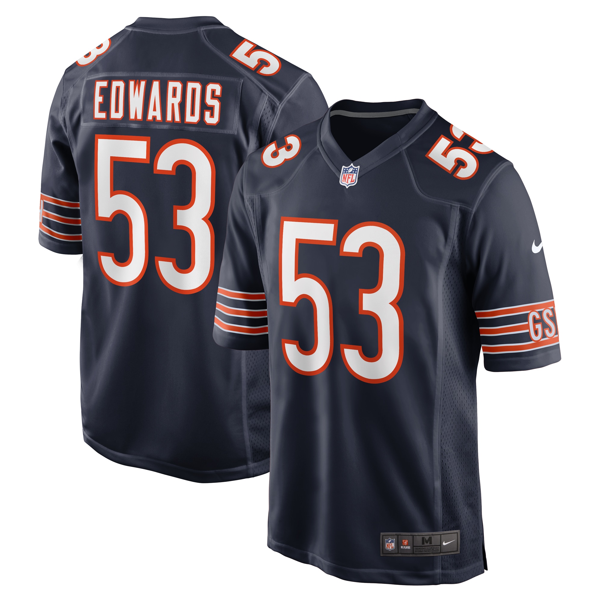 TJ Edwards Chicago Bears Nike Game Player Jersey Navy