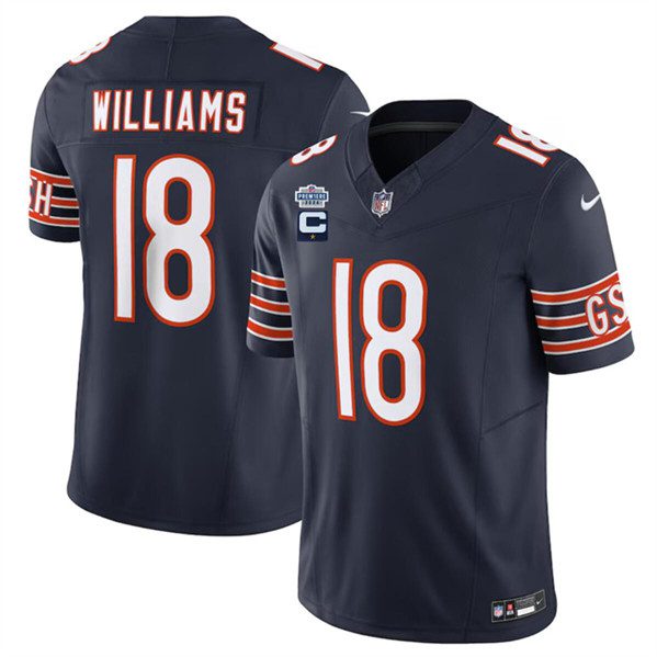 Chicago Bears #18 Caleb Williams Navy 2024 FUSE With Draft Patch And 1 Star C Patch Vapor Football Stitched Jersey