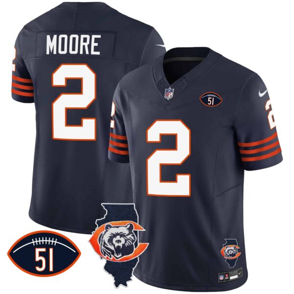 Men’s Bears Throwback Illinois Patch Vapor Jersey – All Stitched – Navy – D.J. Moore