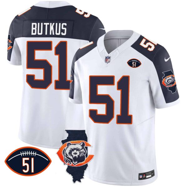 Men’s Bears Throwback Illinois Patch Vapor Jersey – All Stitched – Inverted – Dick Butkus