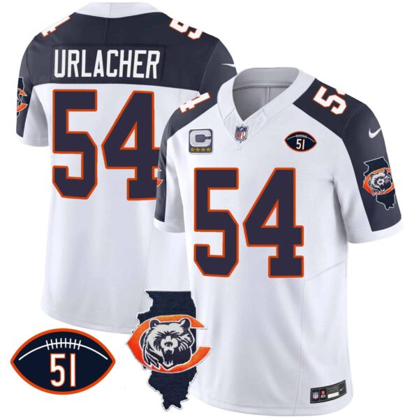 Men’s Bears Throwback Illinois Patch Vapor Jersey – All Stitched – Inverted – Brian Urlacher