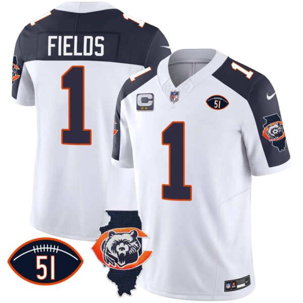 Men’s Bears Throwback Illinois Patch Vapor Jersey – All Stitched – Inverted – Justin Fields