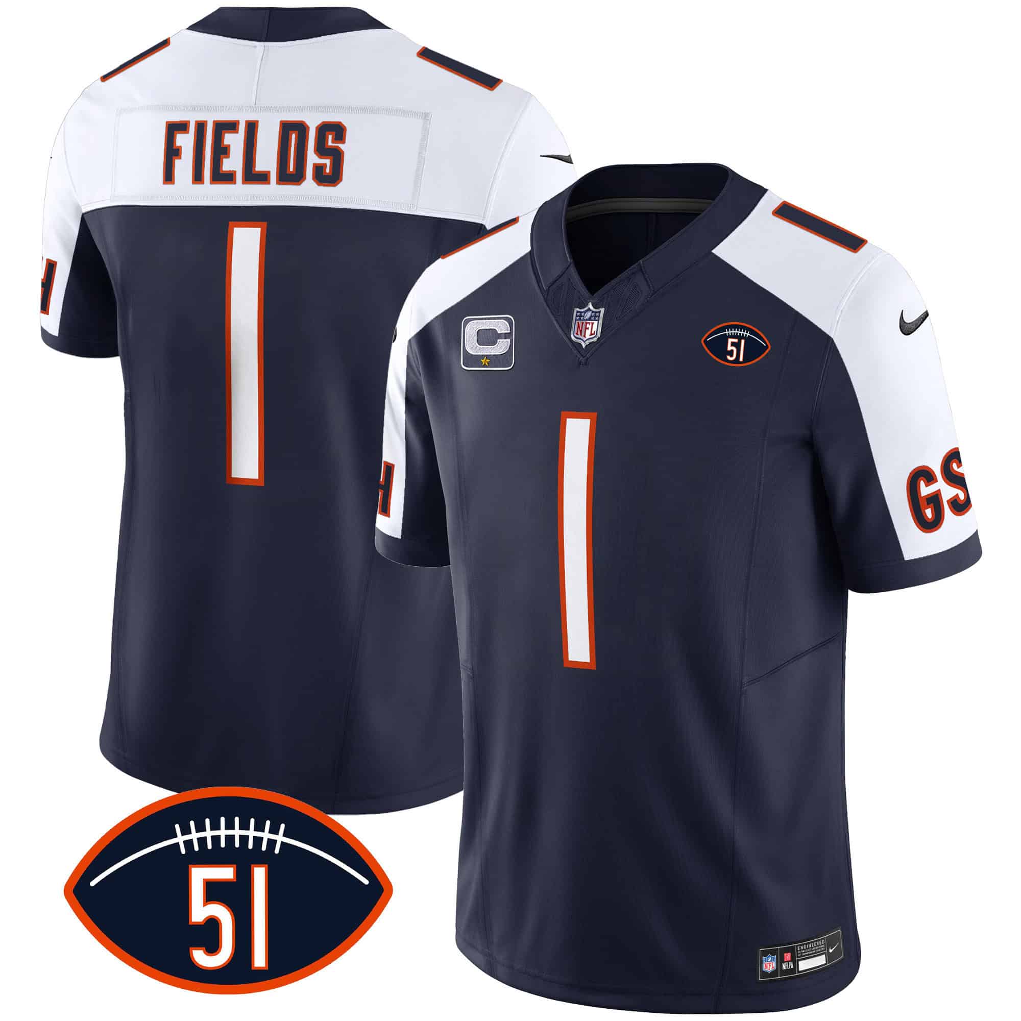 Men’s Bears Dick Butkus Patch GSH Vapor Jersey – All Stitched – Alternate – Justin Fields