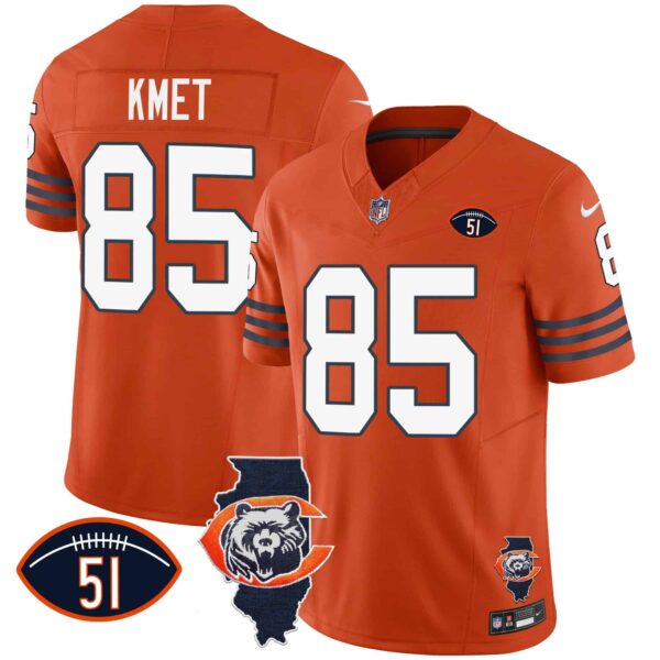 Men’s Bears Throwback Illinois Patch Vapor Jersey – All Stitched – Orange – Cole Kmet
