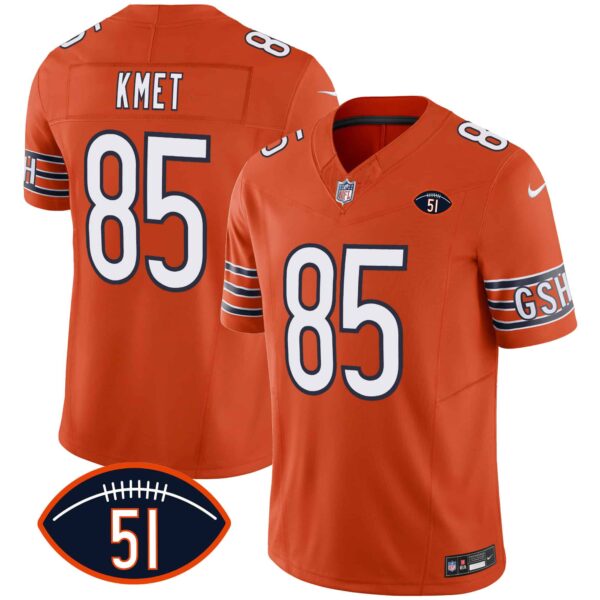 Men’s Bears Dick Butkus Patch GSH Vapor Jersey – All Stitched – Orange – Cole Kmet