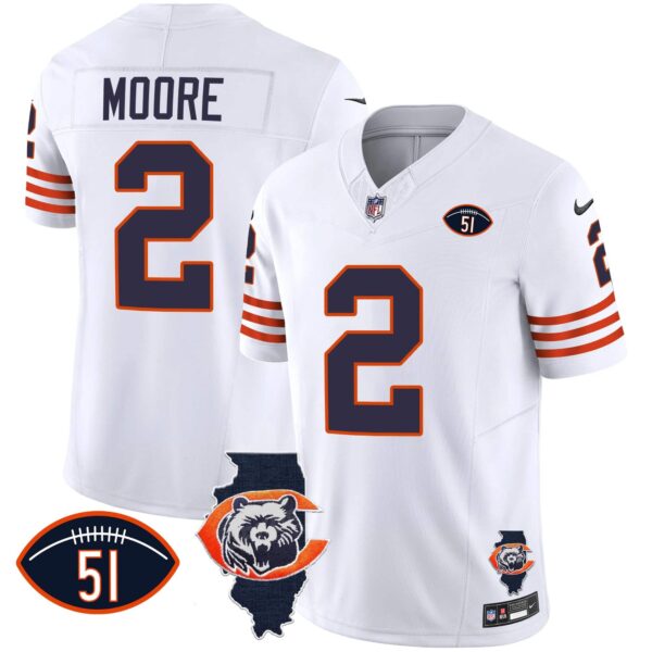 Men’s Bears Throwback Illinois Patch Vapor Jersey – All Stitched – White – D.J. Moore