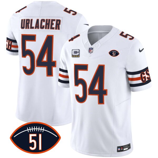 Men’s Bears Dick Butkus Patch GSH Vapor Jersey – All Stitched – White – Brian Urlacher