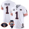 Men’s Bears Throwback Illinois Patch Vapor Jersey – All Stitched – White – Justin Fields
