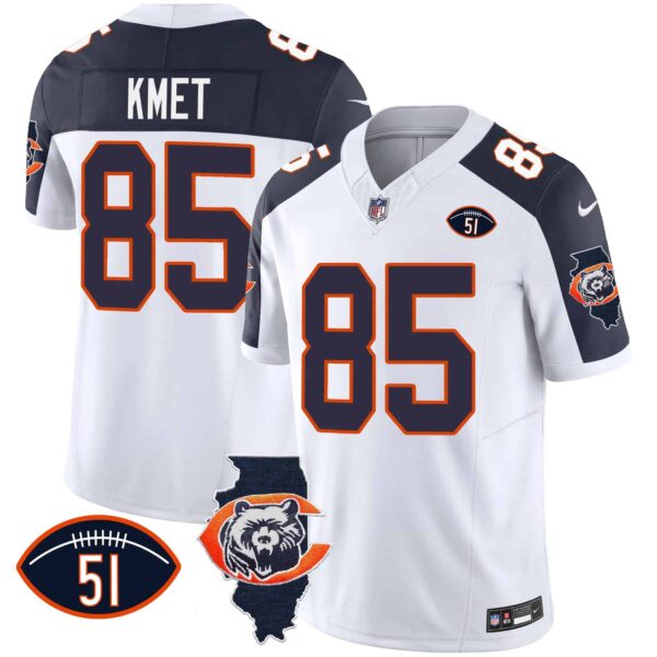 Men’s Bears Throwback Illinois Patch Vapor Jersey – All Stitched – Inverted – Cole Kmet