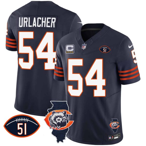 Men’s Bears Throwback Illinois Patch Vapor Jersey – All Stitched – Navy – Brian Urlacher