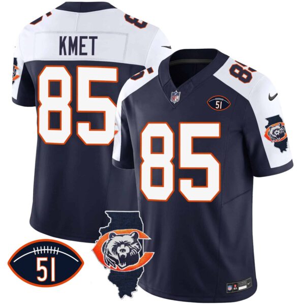 Men’s Bears Throwback Illinois Patch Vapor Jersey – All Stitched – Navy Alternate – Cole Kmet