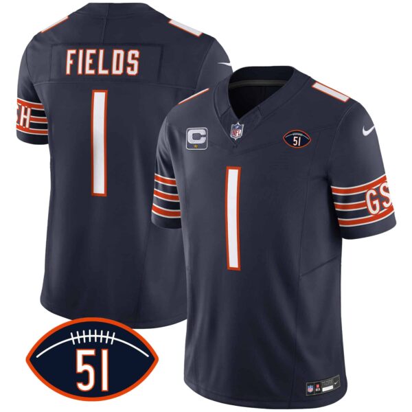 Men’s Bears Dick Butkus Patch GSH Vapor Jersey – All Stitched – Navy – Justin Fields