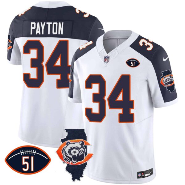 Men’s Bears Throwback Illinois Patch Vapor Jersey – All Stitched – Inverted – Walter Payton