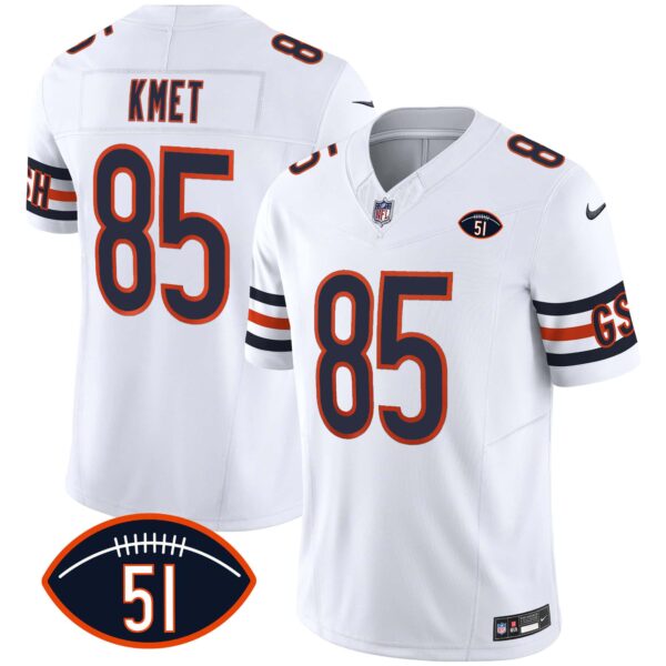 Men’s Bears Dick Butkus Patch GSH Vapor Jersey – All Stitched – White – Cole Kmet