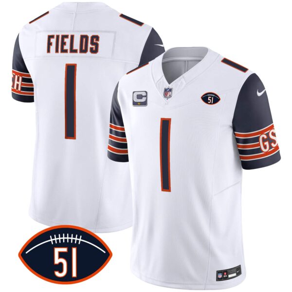 Men’s Bears Dick Butkus Patch GSH Vapor Jersey – All Stitched – Navy Sleeves – Justin Fields