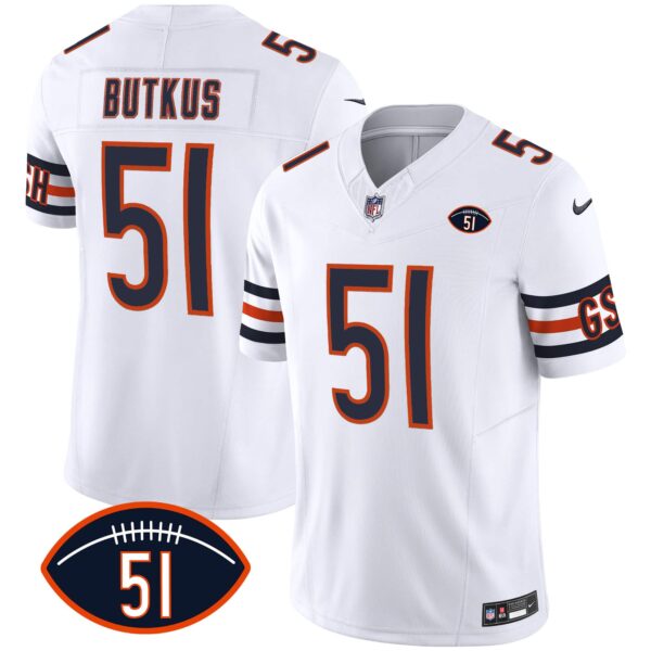 Men’s Bears Dick Butkus Patch GSH Vapor Jersey – All Stitched – White – Dick Butkus