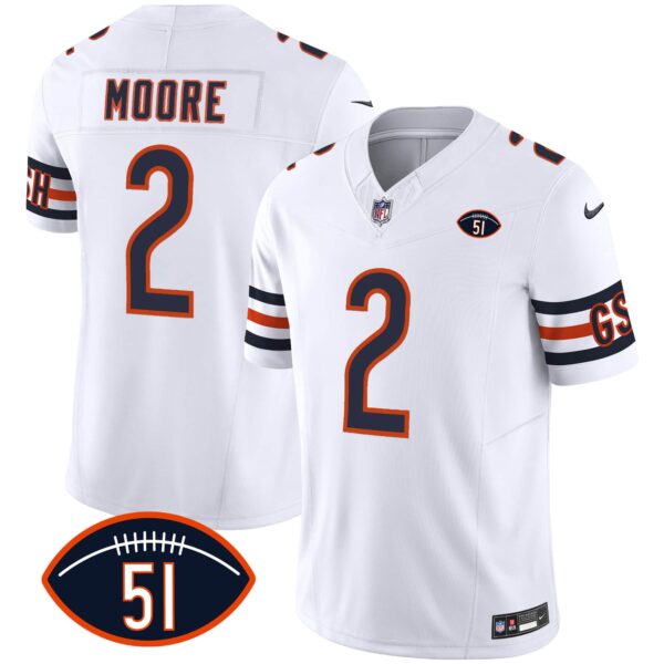 Men’s Bears Dick Butkus Patch GSH Vapor Jersey – All Stitched – White – D.J. Moore