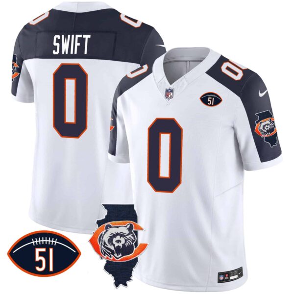 Men’s Bears Throwback Illinois Patch Vapor Jersey – All Stitched – Inverted – D’Andre Swift