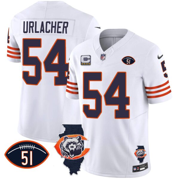 Men’s Bears Throwback Illinois Patch Vapor Jersey – All Stitched – White – Brian Urlacher