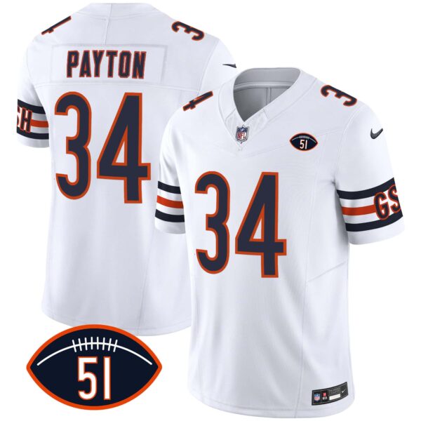 Men’s Bears Dick Butkus Patch GSH Vapor Jersey – All Stitched – White – Walter Payton