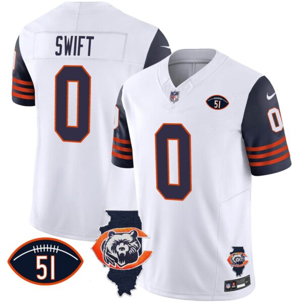 Men’s Bears Throwback Illinois Patch Vapor Jersey – All Stitched – Navy Sleeves – D’Andre Swift