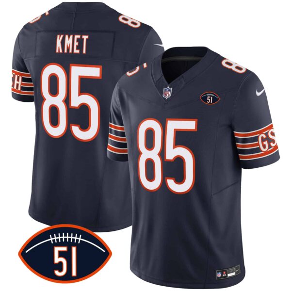 Men’s Bears Dick Butkus Patch GSH Vapor Jersey – All Stitched – Navy – Cole Kmet