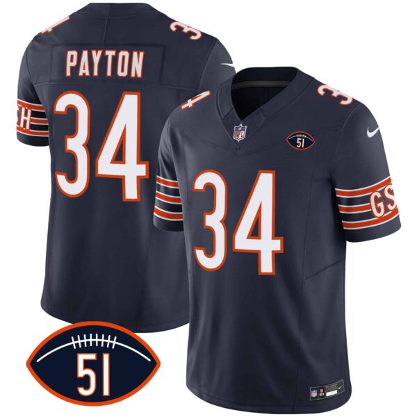 Men’s Bears Dick Butkus Patch GSH Vapor Jersey – All Stitched – Navy – Walter Payton