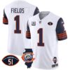Men’s Bears Throwback Illinois Patch Vapor Jersey – All Stitched – Navy Sleeves – Justin Fields
