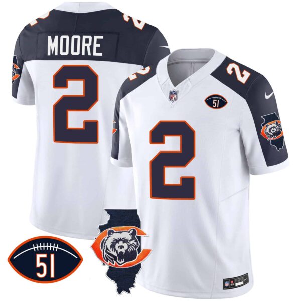 Men’s Bears Throwback Illinois Patch Vapor Jersey – All Stitched – Inverted – D.J. Moore