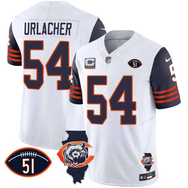 Men’s Bears Throwback Illinois Patch Vapor Jersey – All Stitched – Navy Sleeves – Brian Urlacher