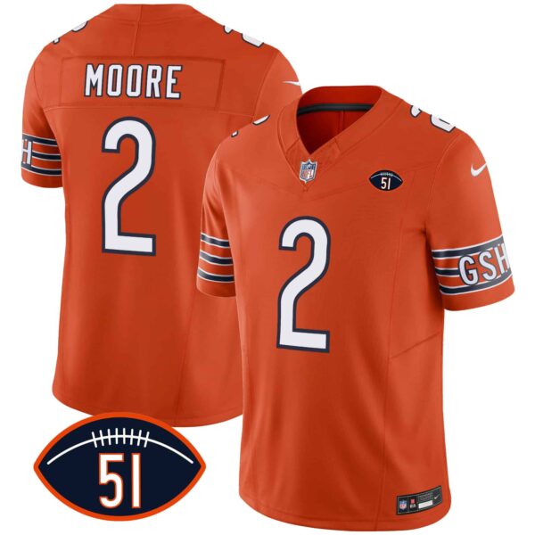Men’s Bears Dick Butkus Patch GSH Vapor Jersey – All Stitched – Orange – D.J. Moore