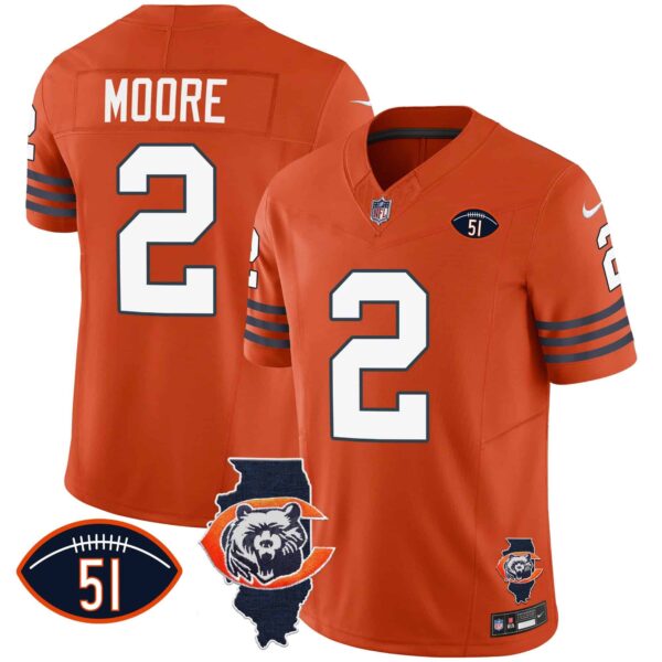 Men’s Bears Throwback Illinois Patch Vapor Jersey – All Stitched – Orange – D.J. Moore