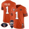 Men’s Bears Throwback Illinois Patch Vapor Jersey – All Stitched – Orange – Justin Fields