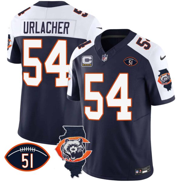 Men’s Bears Throwback Illinois Patch Vapor Jersey – All Stitched – Navy Alternate – Brian Urlacher